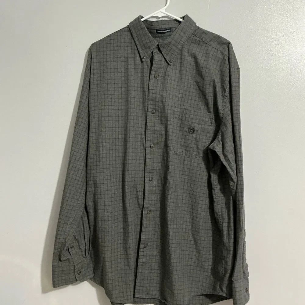 Chaps Gray and black cotton herringbone Long Sleeved Button Up Shirt size XL